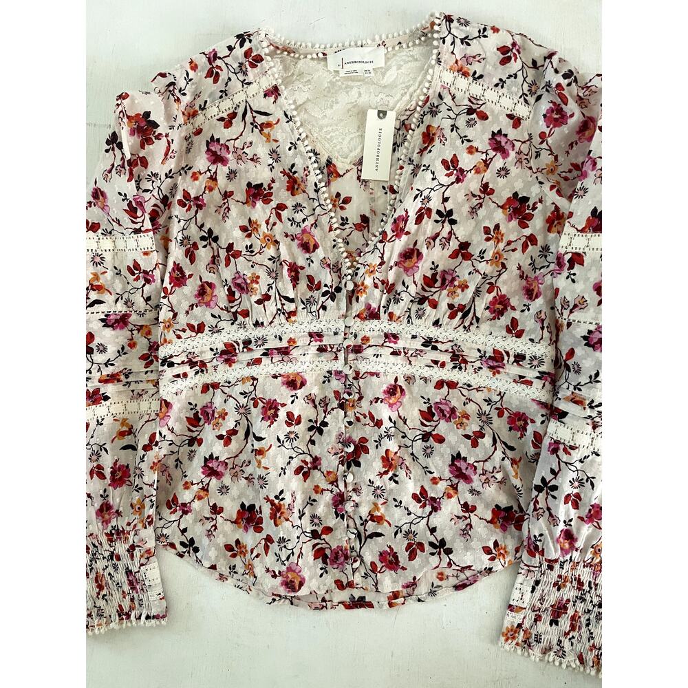 Anthropologie NWT Floral Lace Peasant Blouse Size 12 Boho Cottagecore Romantic